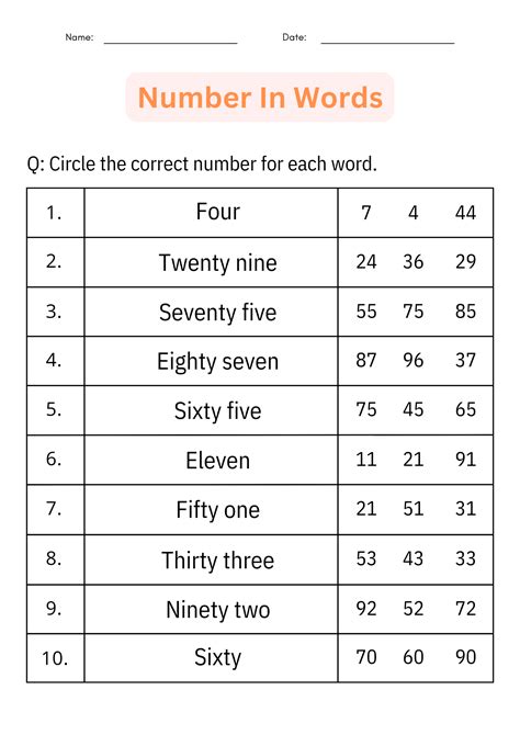 NUMBERS (1 TO 100) worksheet .